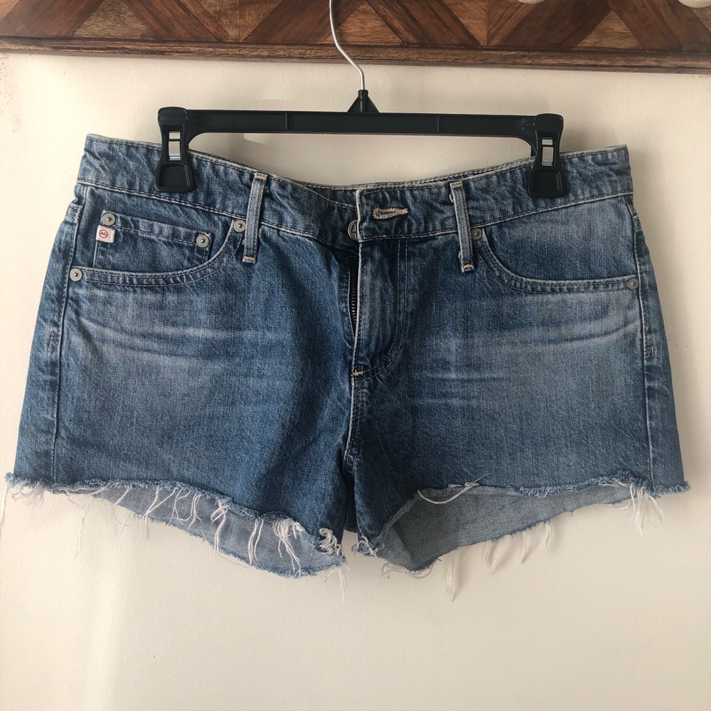 AG Bonnie Blue Jean Shorts with Distressed Hem, 28